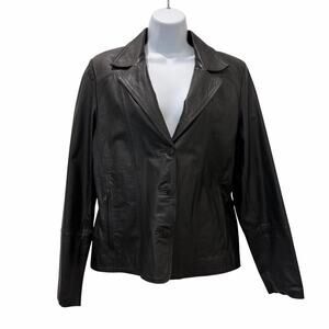 JEWELS Leather Blazer Jacket Womens Large Black Single Breasted Zip Pockets